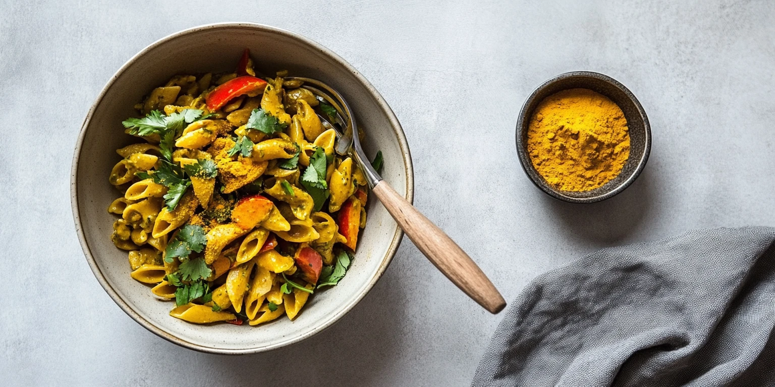 Nudelsalat mit Bremer Curry abgeschmeckt