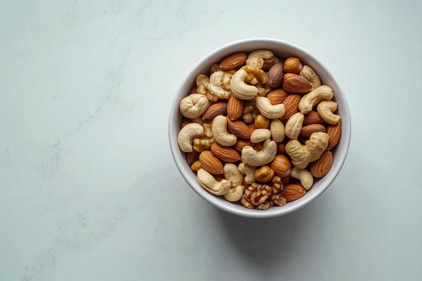 Nussmischung in einer Schale in der Küche angerichtet