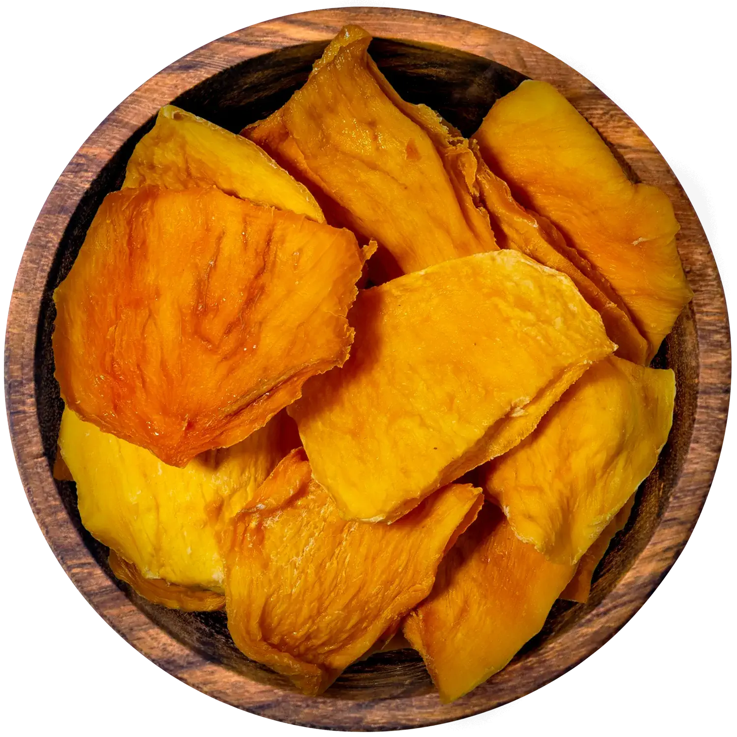 Getrocknete Bio-Mango in einer Holzschale