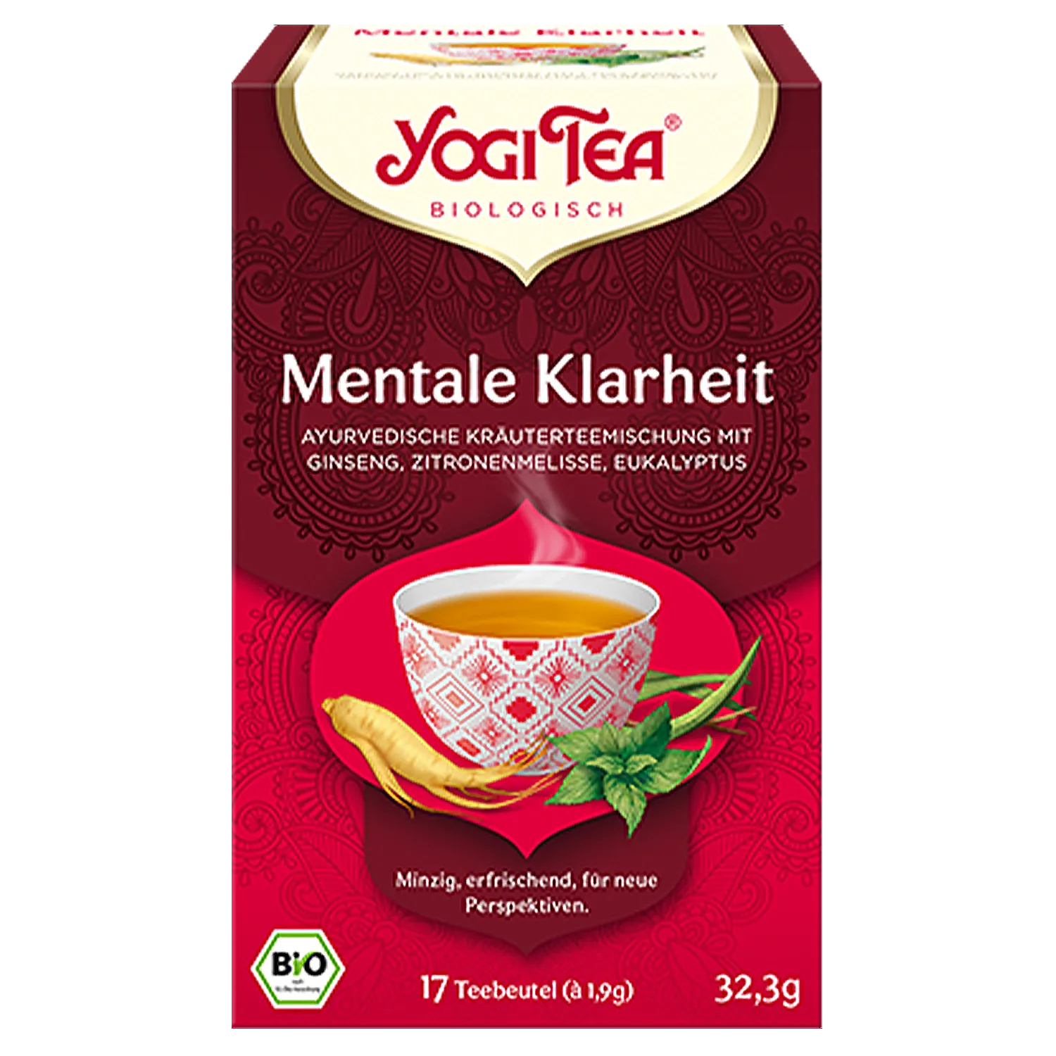 Vorderansicht der Yogi Tea Teepackung „Mentale Klarheit“