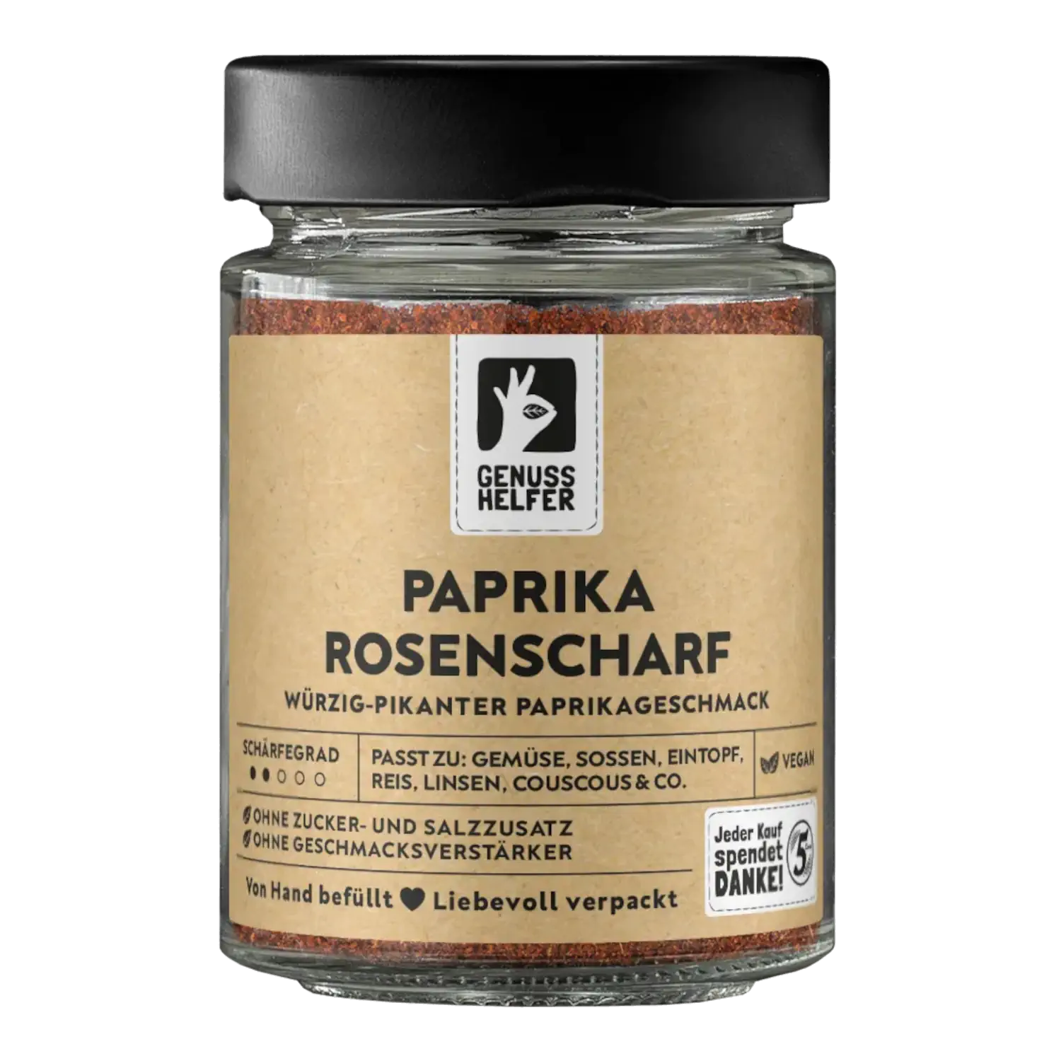 Vorderansicht eines Glases mit gemahlenem Paprika rosenscharf