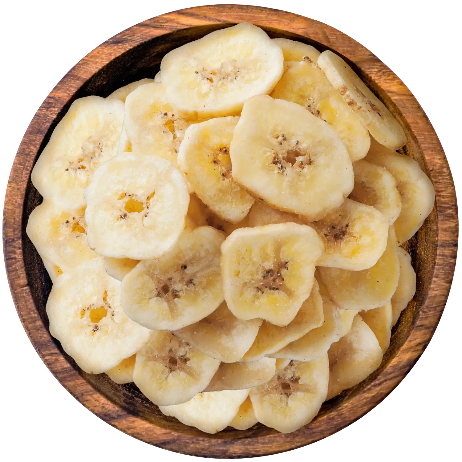 Bananenchips, ohne Zuckerzusatz Vorderansicht eines Beutels mit ungesüßten Bananenchips