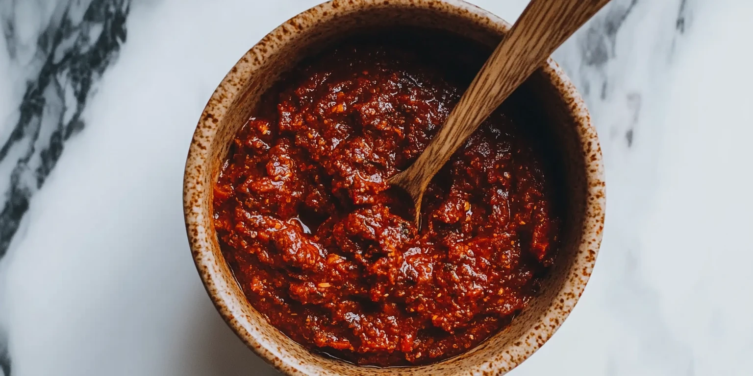 Harissa-Paste mit geschrotetem Harissa gewürzt