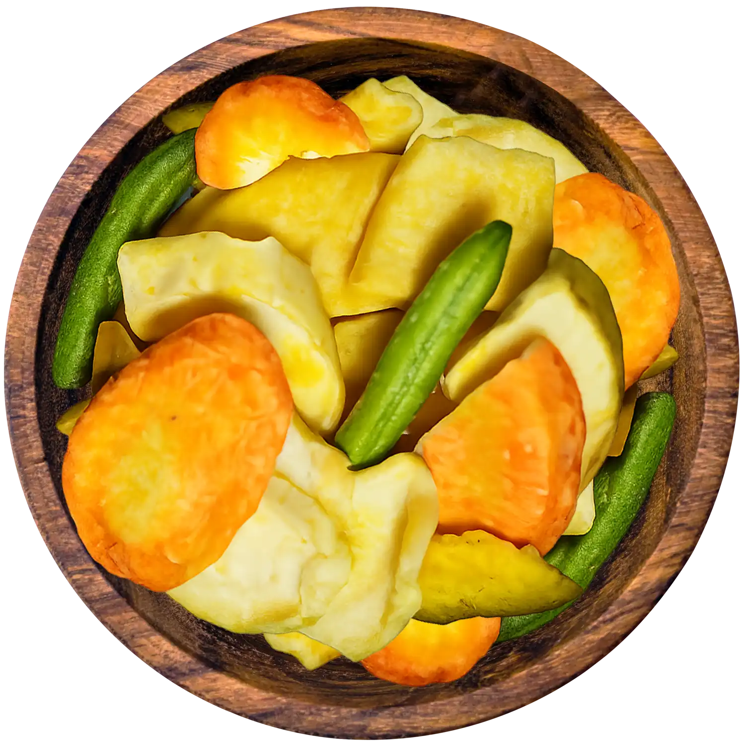 Gemüse-Früchte-Chips, frittiert & gesüßt