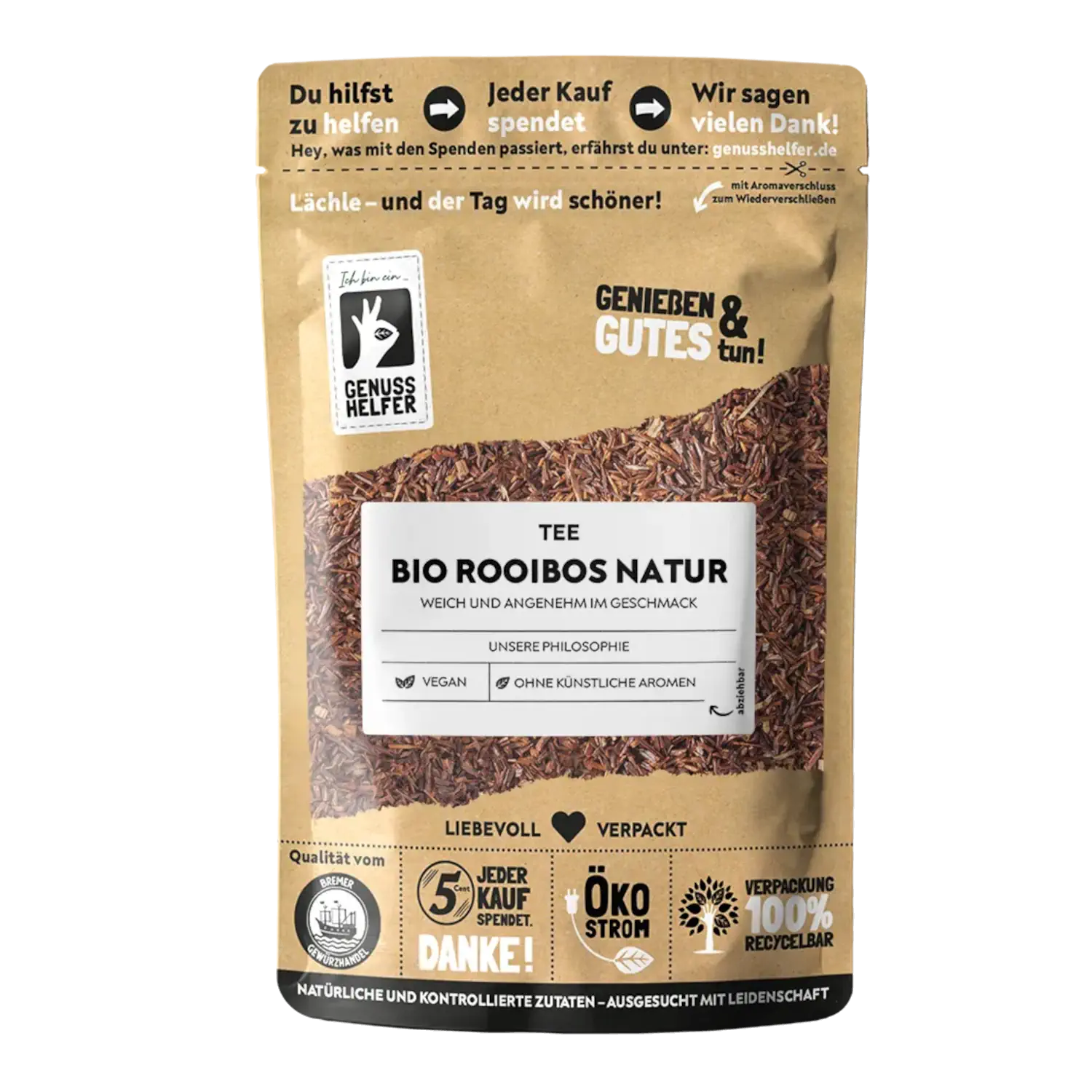 Rooibos Natur, BIO Vorderansicht eines Beutels mit Bio-Rooibos Natur