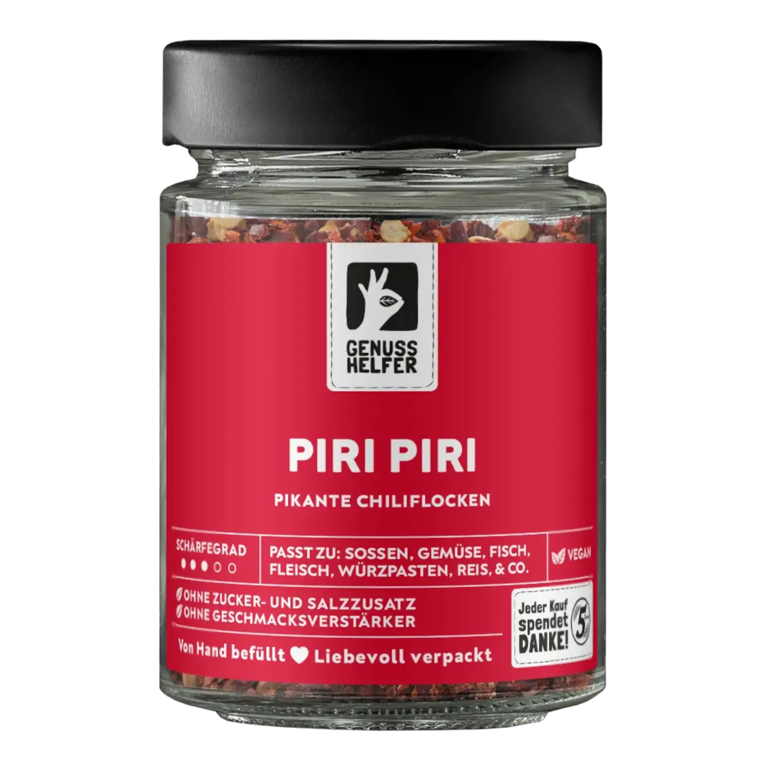 Vorderansicht eines Glases mit geschrotetem Piri-Piri