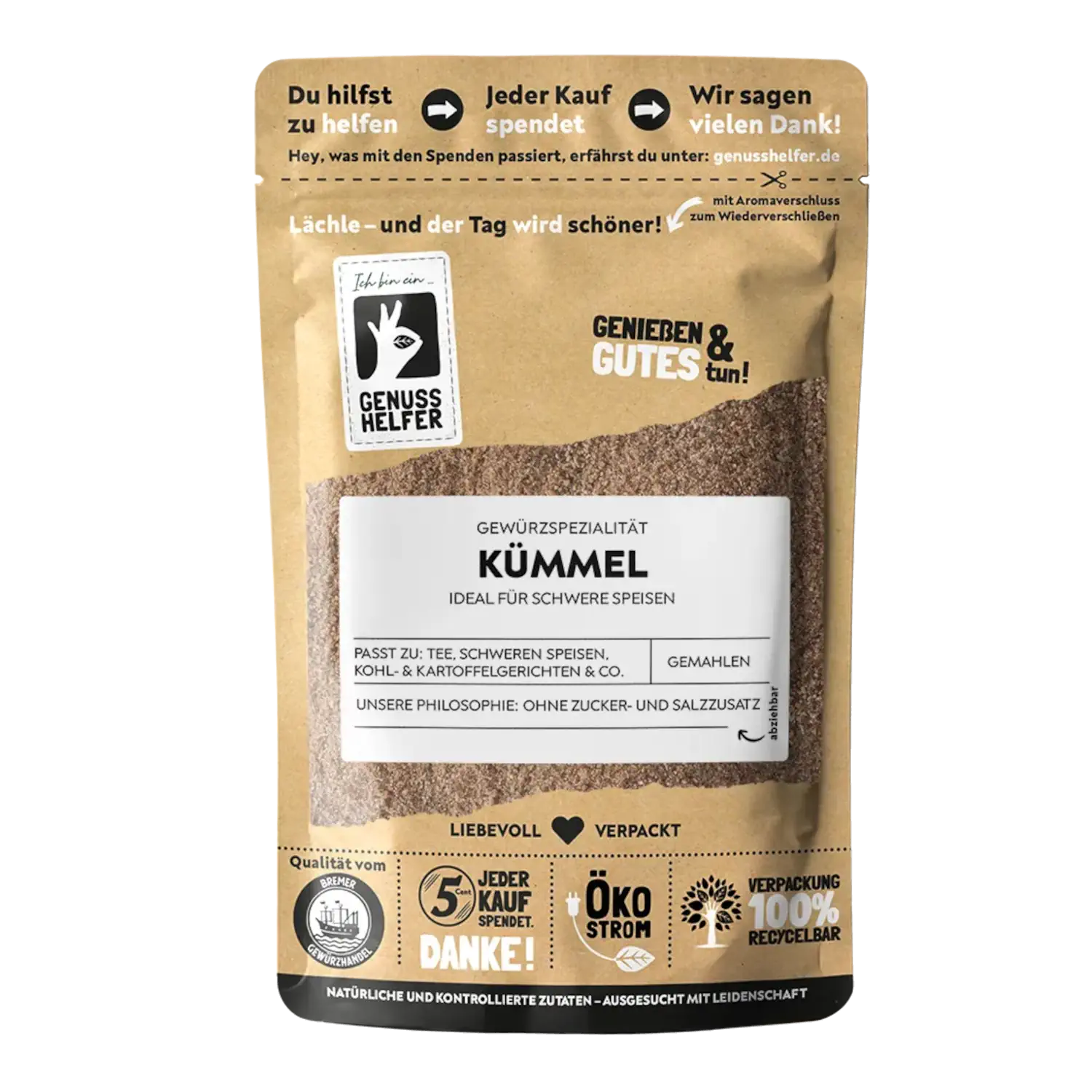 Kümmel, gemahlen Vorderansicht eines Beutels mit gemahlenem Kümmel