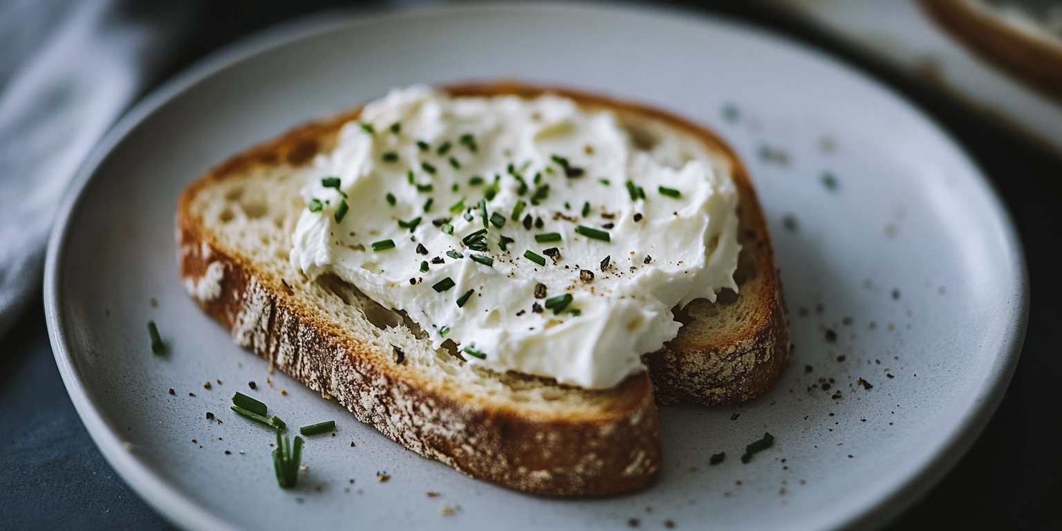 Frischkäsebrot mit geschnittenem Schnittlauch garniert
