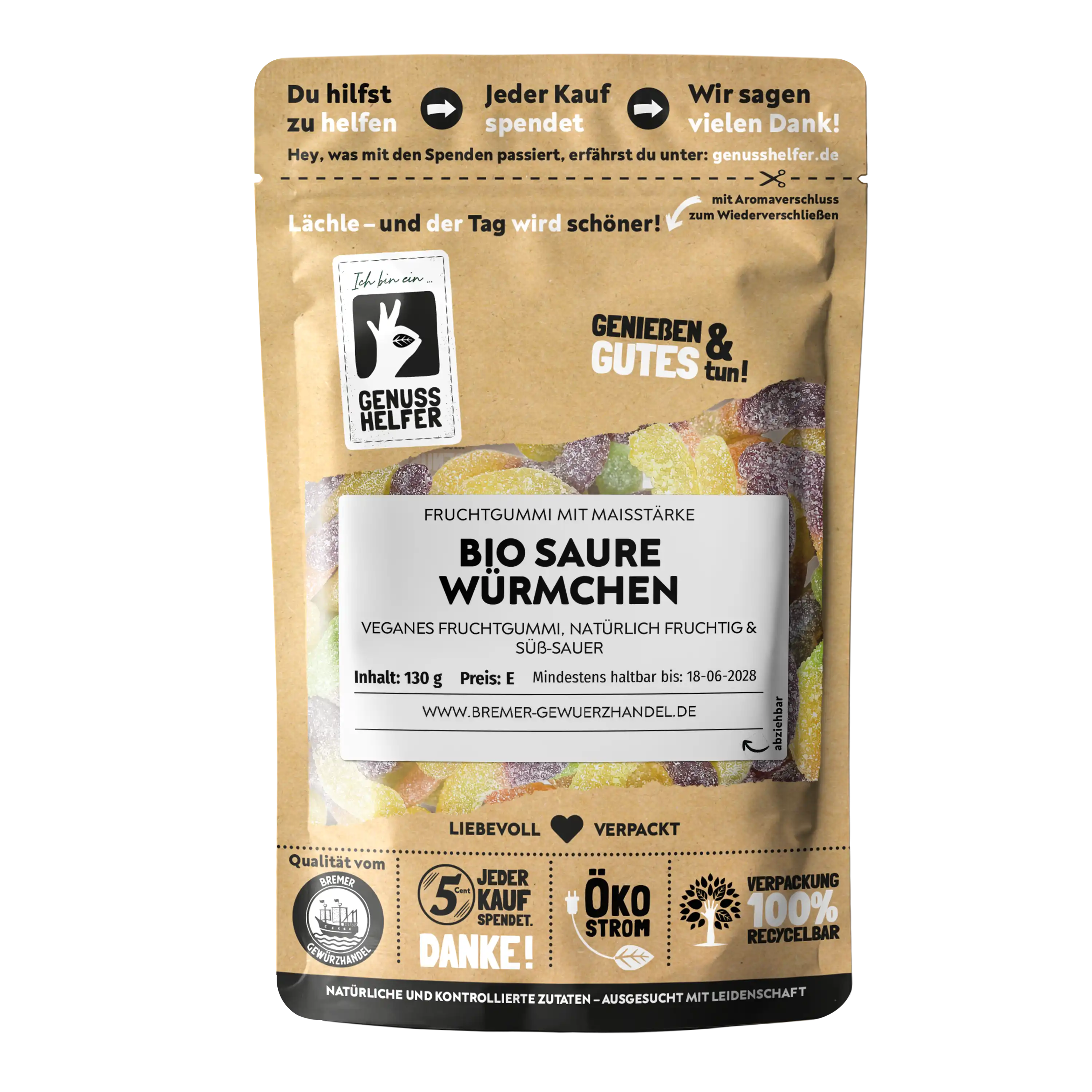 Saure Würmchen BIO, Fruchtgummi vegan