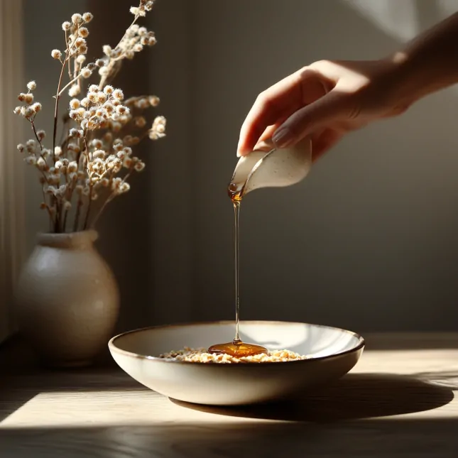 Müsli wird mit Agavendicksaft gesüßt